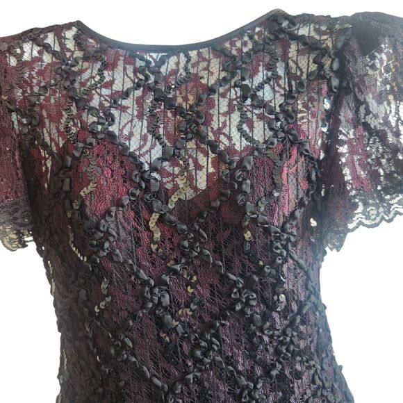 HW Collections VTG Black Lace Overlay Plum Midi Dress-Whimsygoth-Fairy-Event-7/8 - Picture 3 of 16